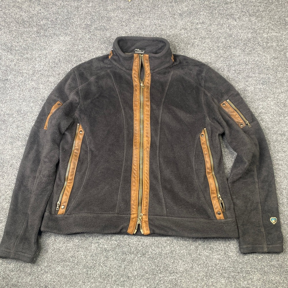 KUHL Born in the Mountains Gray Fleece Full Zip Jacket Faux Leather Trim XL